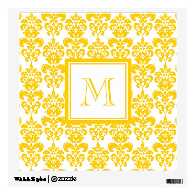 Your Monogram, Yellow Damask Pattern 2 Wall Sticker (Front)