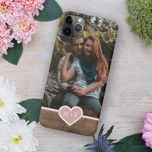 Your Monograms Love Heart On Woodgrain Pattern iPhone 17 Pro Max Case