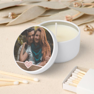 Your Monograms Love Heart On Woodgrain Pattern Mini Candle Favors