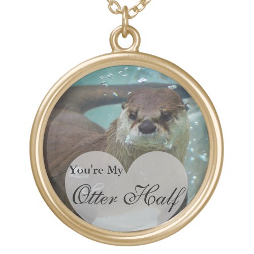 Your my Otter Half Brown River Otter Swimming Gold Plated Necklace