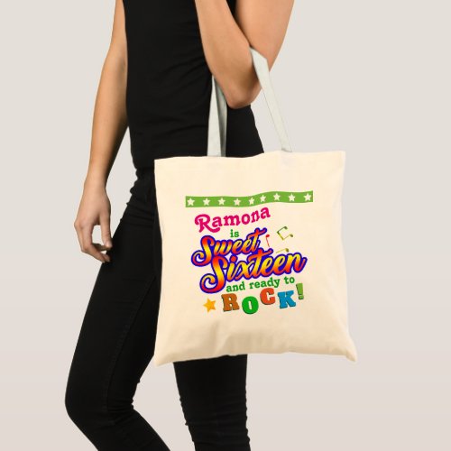 Your Nam on Ready to Rock Sweet Sixteen Birthday Tote Bag