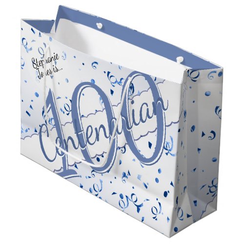 Your Name _ 100 Years Centenarian BlueWhite  Large Gift Bag