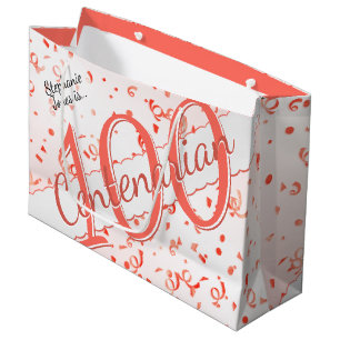 Your Name - 100 Years Centenarian Coral/White Large Gift Bag