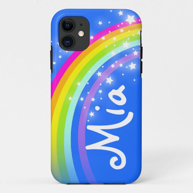 "Your name" (3 letter) rainbow blue iphone case (Back)