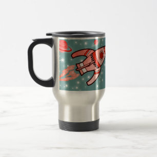 Your name 4 letters rocket space red teal kids mug