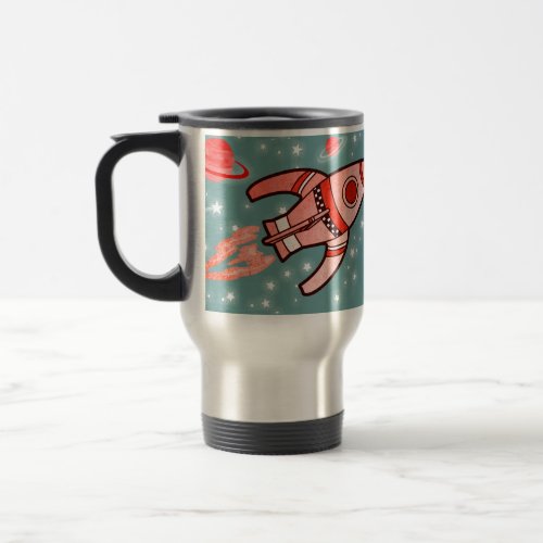 Your name 4 letters rocket space red teal kids mug