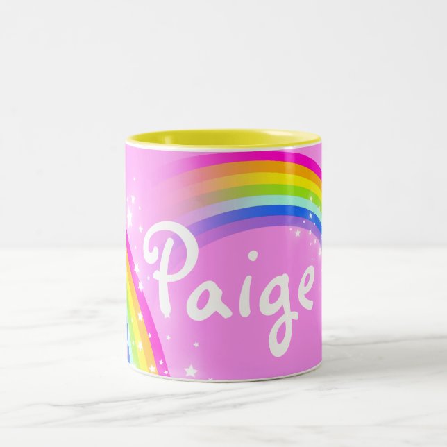 Your name (5 letter) girls rainbow light pink mug (Center)