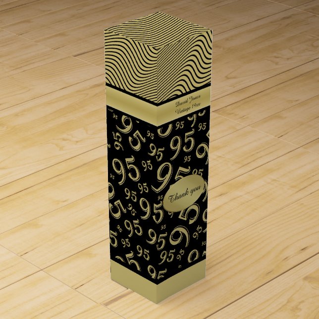 Your Name 95th Birthday Black/Gold Number Pattern Wine Box (Front)