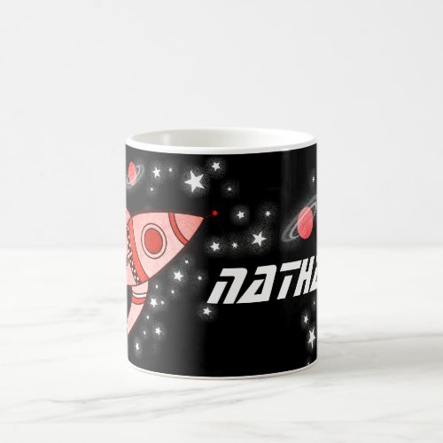 your name 9 letter space red black kids mug