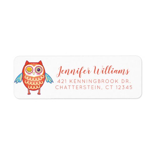 Your Name Address  Cute Neon Boho Owl Label