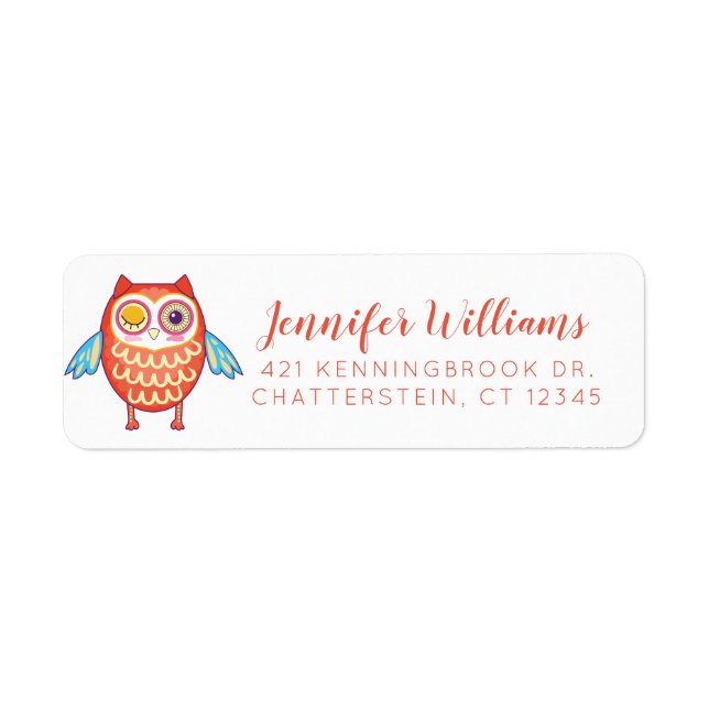 Your Name Address | Cute Neon Boho Owl Label (Front)