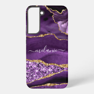 Your Name Agate Purple Violet Gold Marble Gift Samsung Galaxy S22+ Case