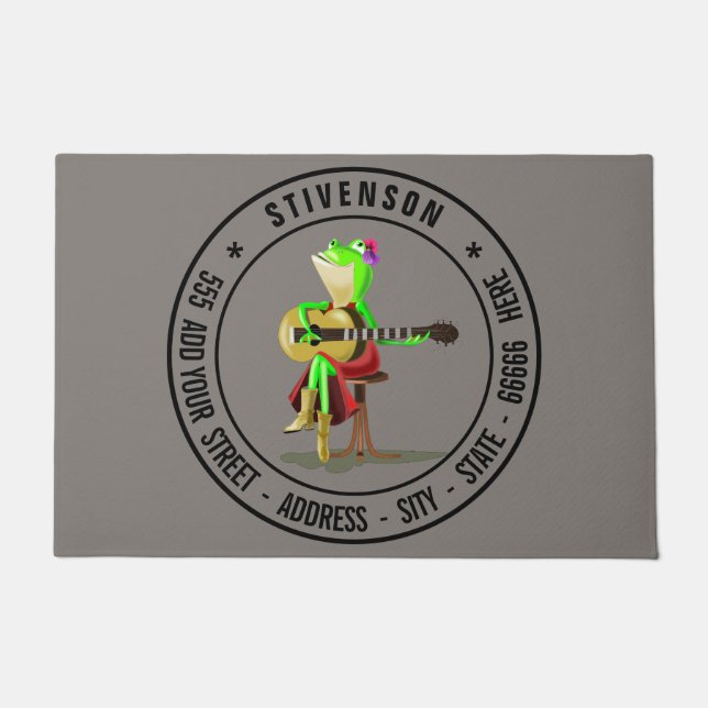 Your Name and Address or Custom Text - Guitar Frog Doormat (Front)