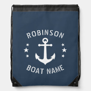 Your Name and Boat or Text Vintage Anchor Stars Drawstring Bag