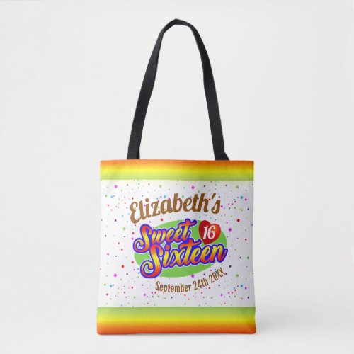 Your Name and Date on Colorful Sweet 16 two sided Tote Bag