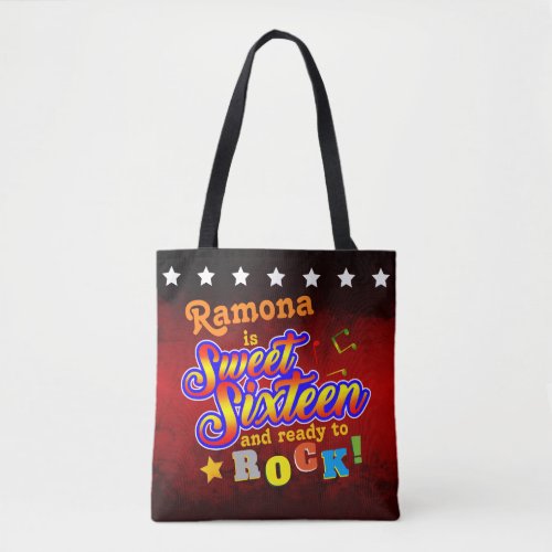 Your Name and Date on Ready to Rock Sweet 16 Tote Bag