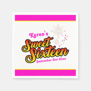 Your Name and Date Pink and Yellow Sweet Sixteen Napkins