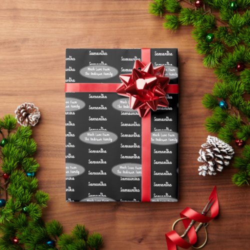 Your Name and Holiday Message Retro Christmas Wrap Wrapping Paper