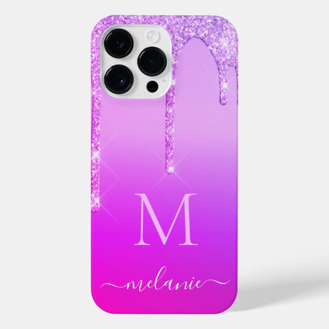 Your Name and Letter Purple Pink Neon iPhone Case (Back)