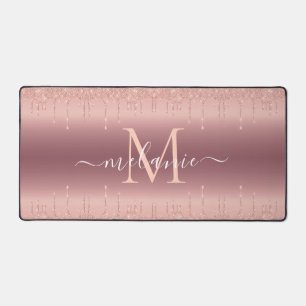 Your Name and Letter Rose Gold Desk Mat