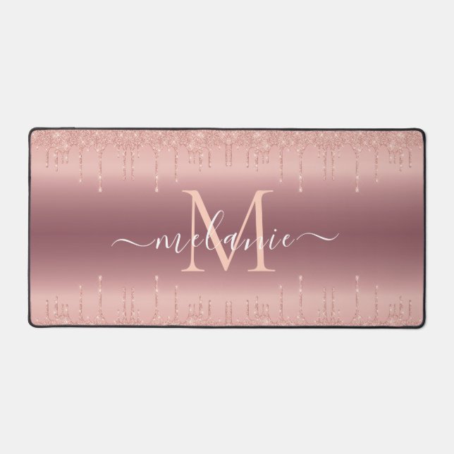 Your Name and Letter Rose Gold Desk Mat (Front)
