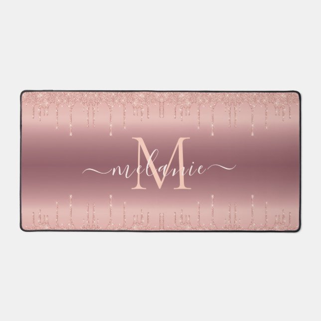 Your Name and Letter Rose Gold Desk Mat (Front)