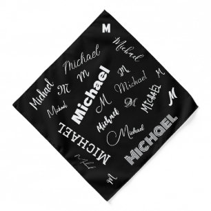Your name and monogram custom pattern black bandana