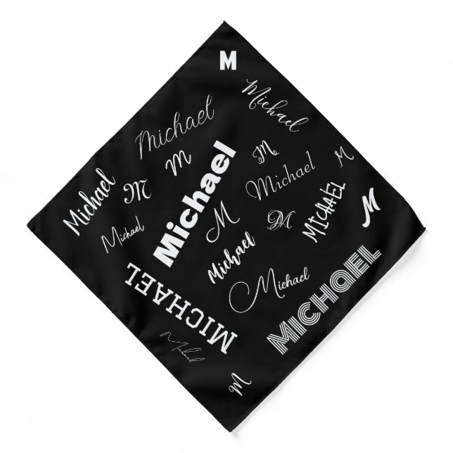 Your name and monogram custom pattern black bandana (Front)