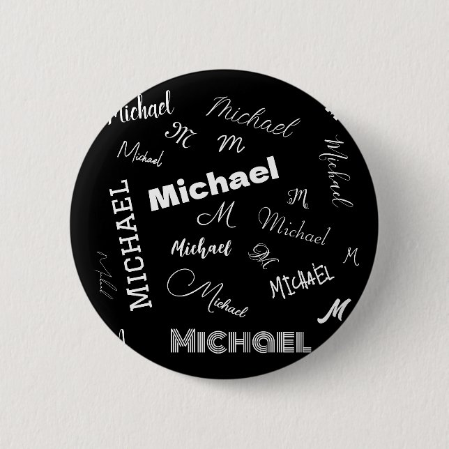 Your name and monogram custom pattern black button (Front)