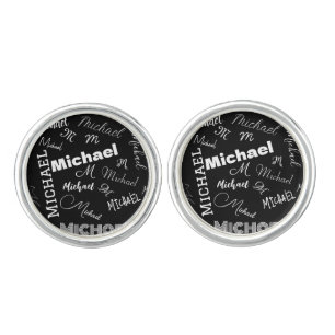Your name and monogram custom pattern black cufflinks