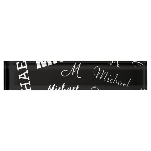 Your name and monogram custom pattern black desk name plate (Front)