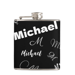 Your name and monogram custom pattern black flask