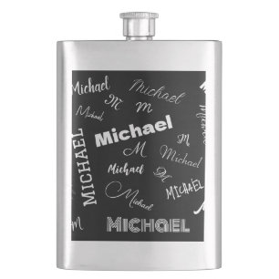 Your name and monogram custom pattern black flask