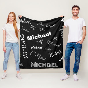 Your name and monogram custom pattern black fleece blanket