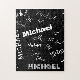 Your name and monogram custom pattern black jigsaw puzzle