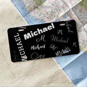 Your name and monogram custom pattern black license plate
