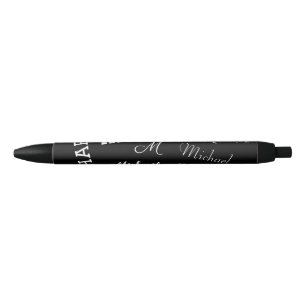 Your name and monogram custom pattern black pen