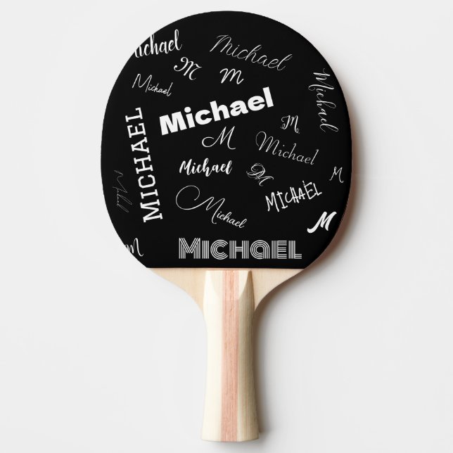 Your name and monogram custom pattern black ping pong paddle (Front)