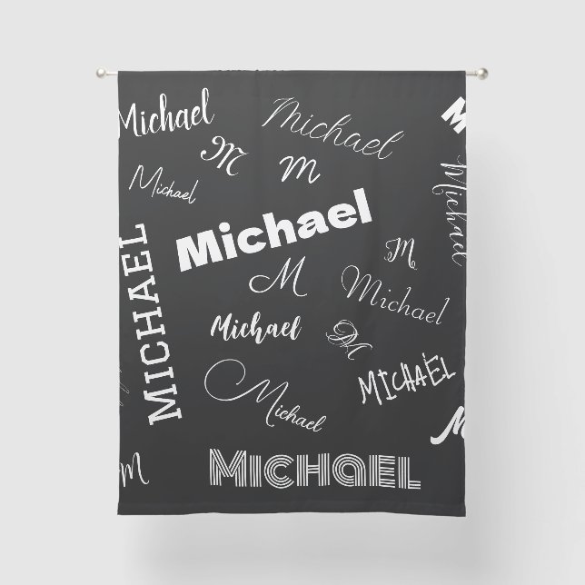 Your name and monogram custom pattern black sheer curtains (Front)