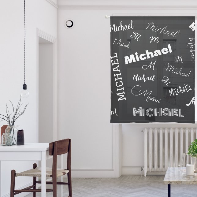 Your name and monogram custom pattern black sheer curtains (Living Room)