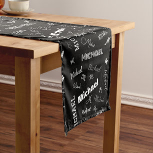 Your name and monogram custom pattern black short table runner