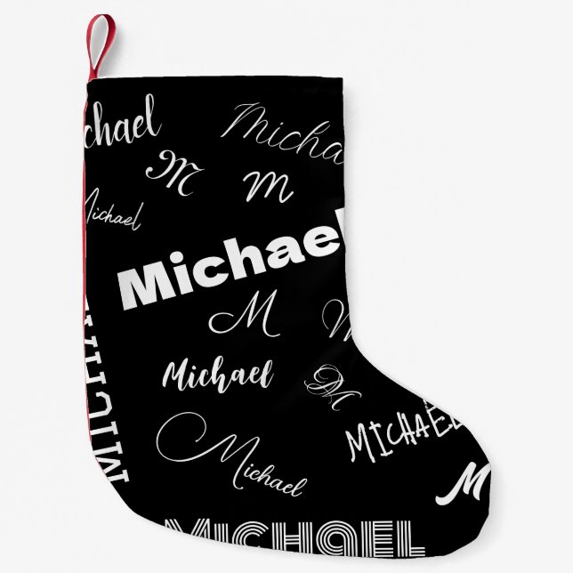 Your name and monogram custom pattern black small christmas stocking (Front)