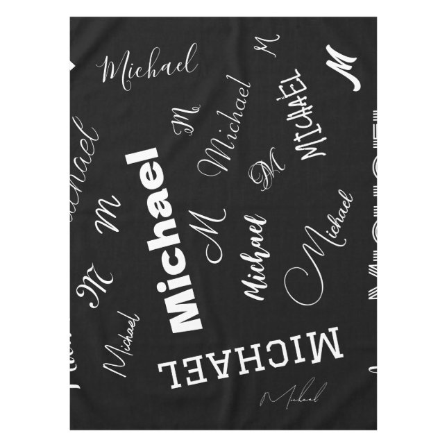 Your name and monogram custom pattern black tablecloth (Front)