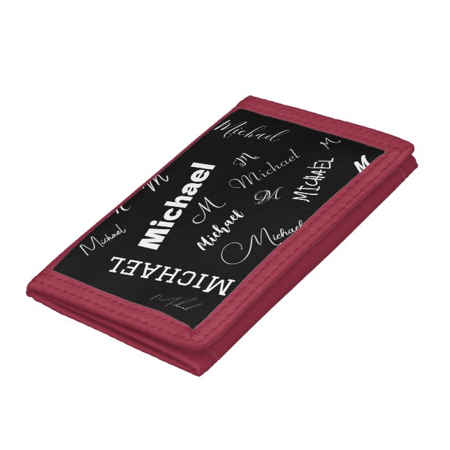 Your name and monogram custom pattern black trifold wallet (Bottom)
