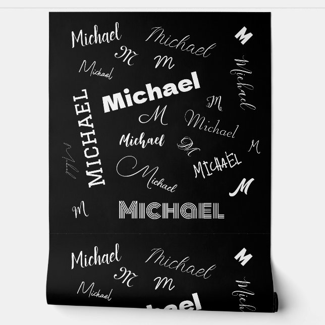 Your name and monogram custom pattern black wallpaper  (Unrolling)