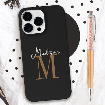 Your Name And Monogram On Flat Black Iphone 14 Pro Max Case by DancingPelican at Zazzle