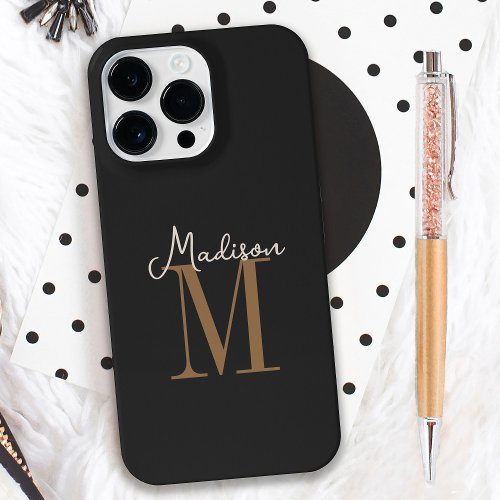 Your Name and Monogram on Flat Black iPhone 14 Pro Max Case