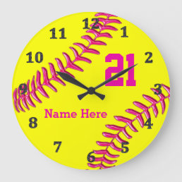 YOUR NAME and NUMBER on Cool Softball Wall Clocks