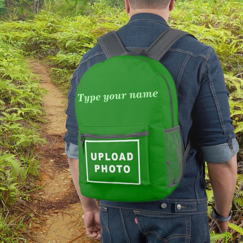 Your Name and Photo on Green Backpack