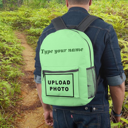 Your Name and Photo on Light Green Backpack